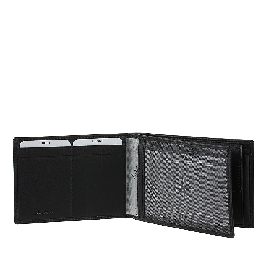 Black leather bifold wallet ID window — Tony Perotti Cortina 5085