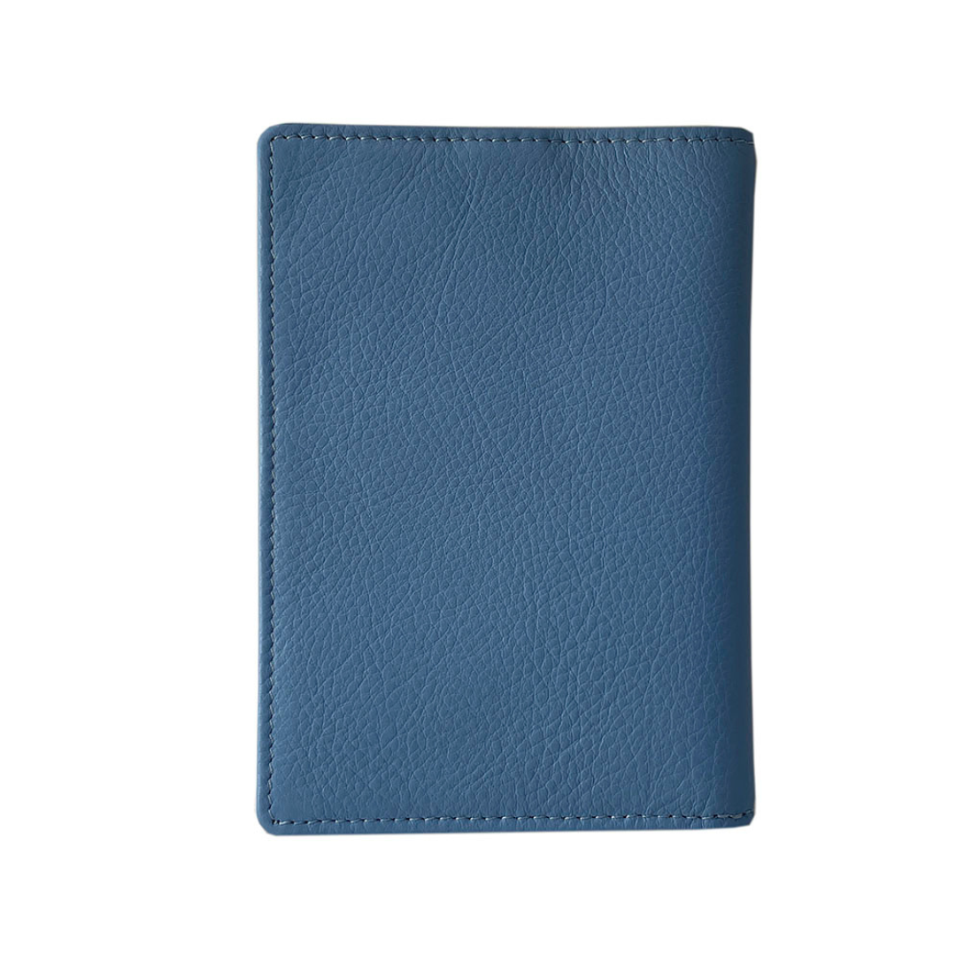 Back of the light blue leather passport cover Tony Perotti Contatto 2241 baby — plain pebbled leather with tonal stitching