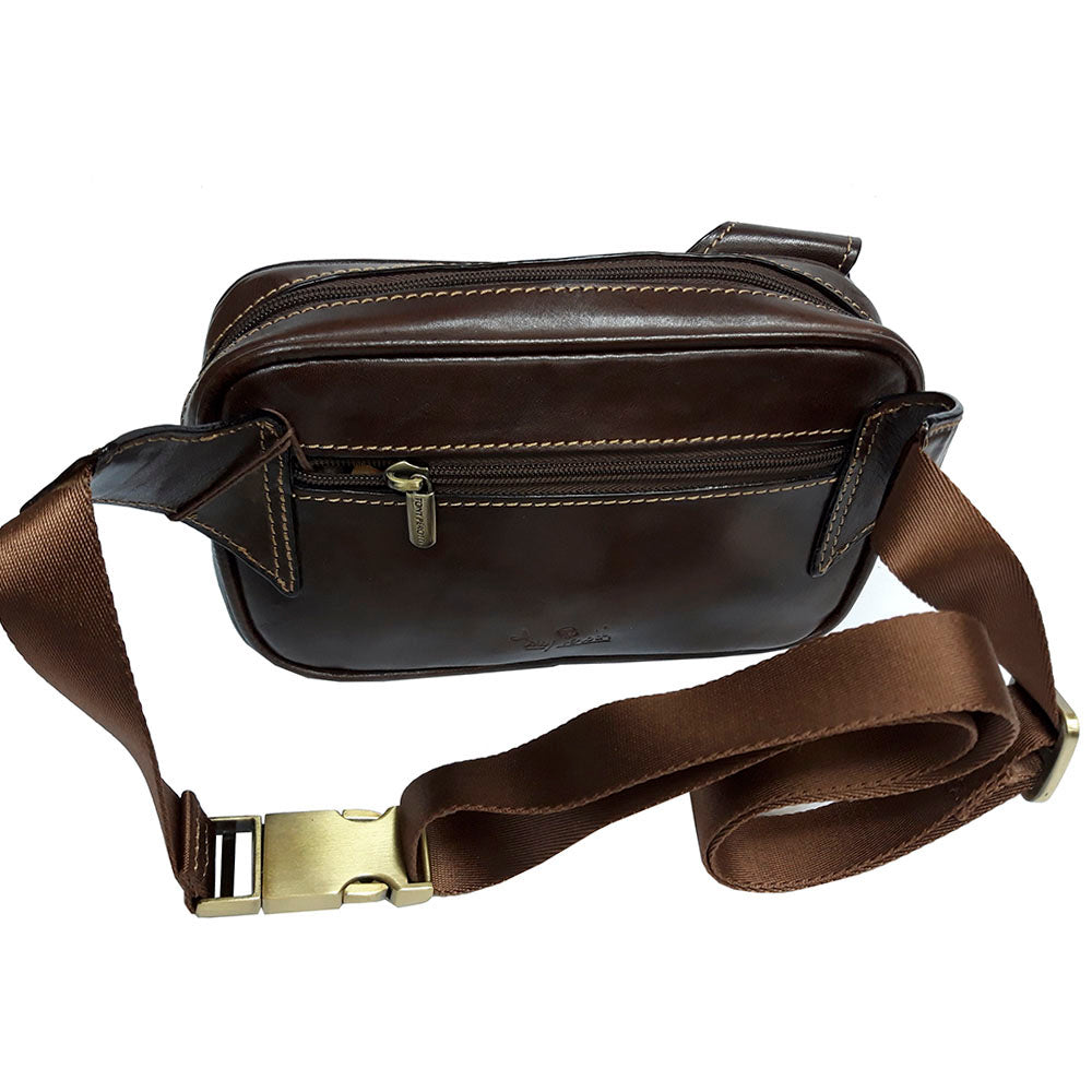 The brown Italico 8606 with the webbing belt spread out and the aged-brass buckle open