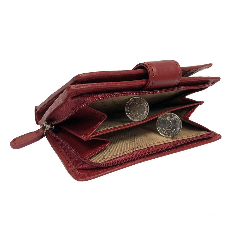 Two-section zip coin pocket on the back of the red New Rainbow 1654 wallet