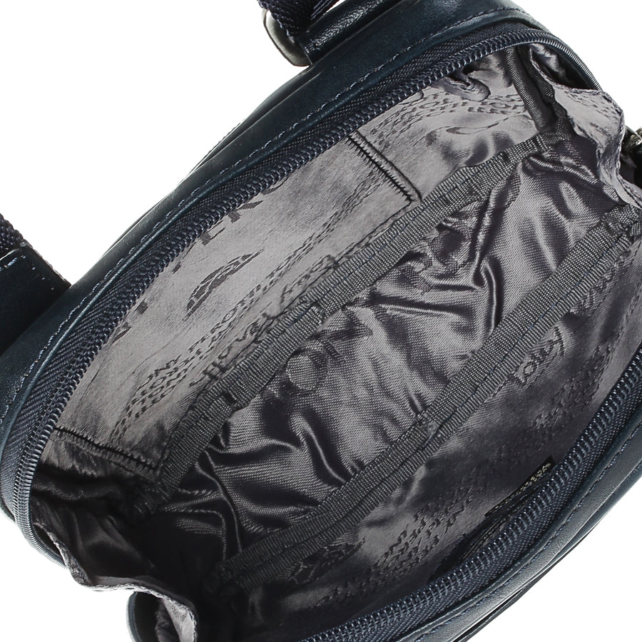 Inside the navy Italico 6056 bag — wide zip opening and branded Tony Perotti lining