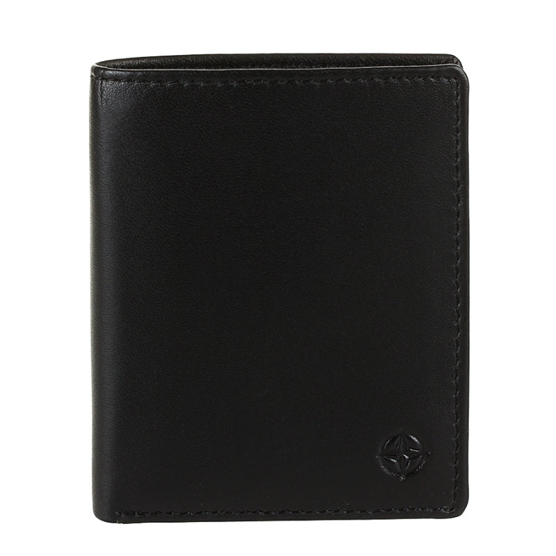 Front of the black Tony Perotti Cortina 5088 nero card wallet seen straight on — the embossed compass rose in the lower corner