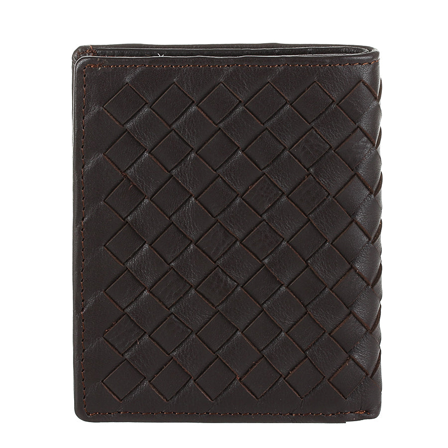 Tony Perotti Timone intrecciato 12071 moro dark brown woven leather compact wallet, back view