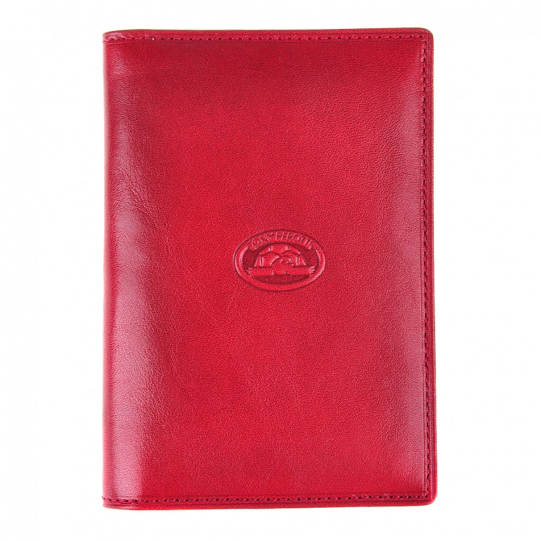 Red leather document holder Tony Perotti Italico 1896 rosso — front with the embossed oval turtle emblem