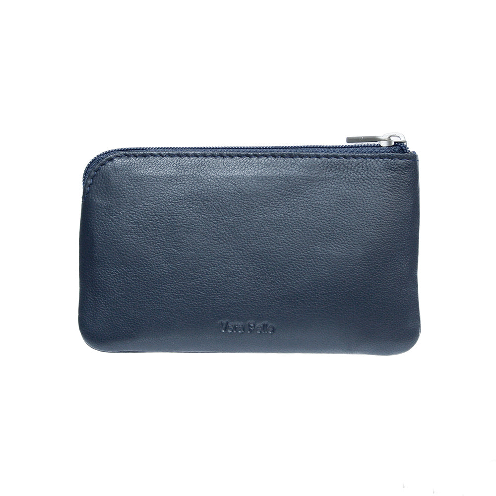 Navy leather key pouch from the back, Vera Pelle embossed on the panel — Tony Perotti Cortina 5002 navy