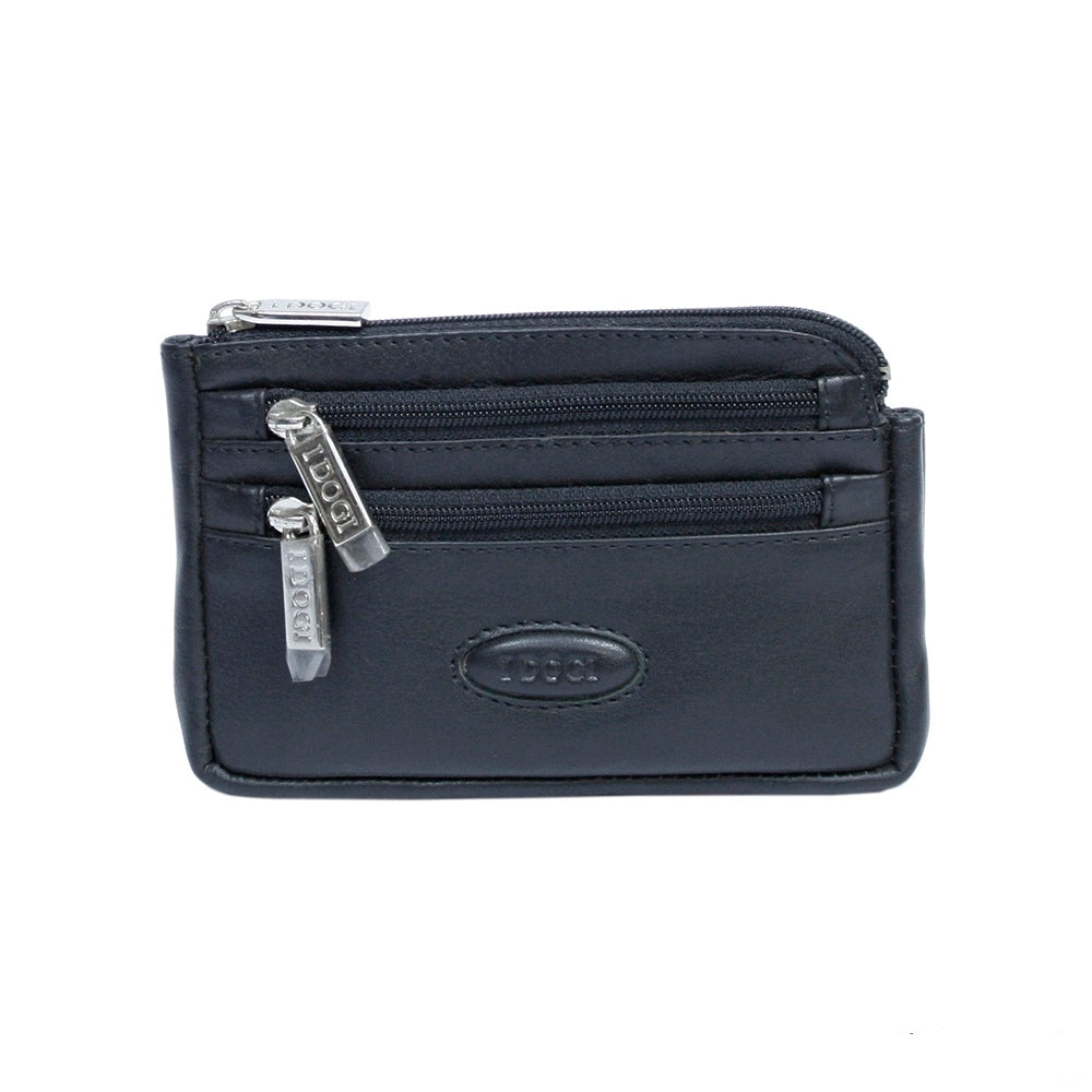 Tony Perotti black calf leather key pouch with two front zip pockets — Cortina 5016 nero