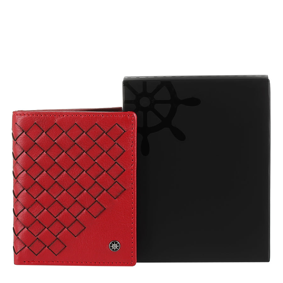 Tony Perotti Timone intrecciato 12045 rosso red woven leather wallet with black Timone gift box