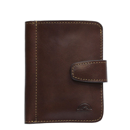 Tony Perotti Nevada 3796+RFID moro dark brown leather card holder — front with embossed emblem and strap tab