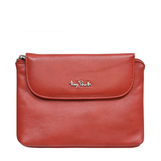 Tony Perotti Contatto 2027 rosso women's red leather cosmetic bag with mirror — front view