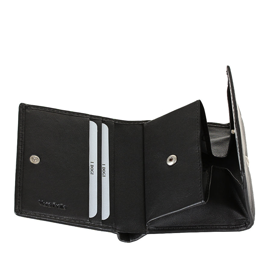 Black leather bifold wallet interior detail — Tony Perotti Cortina 5089