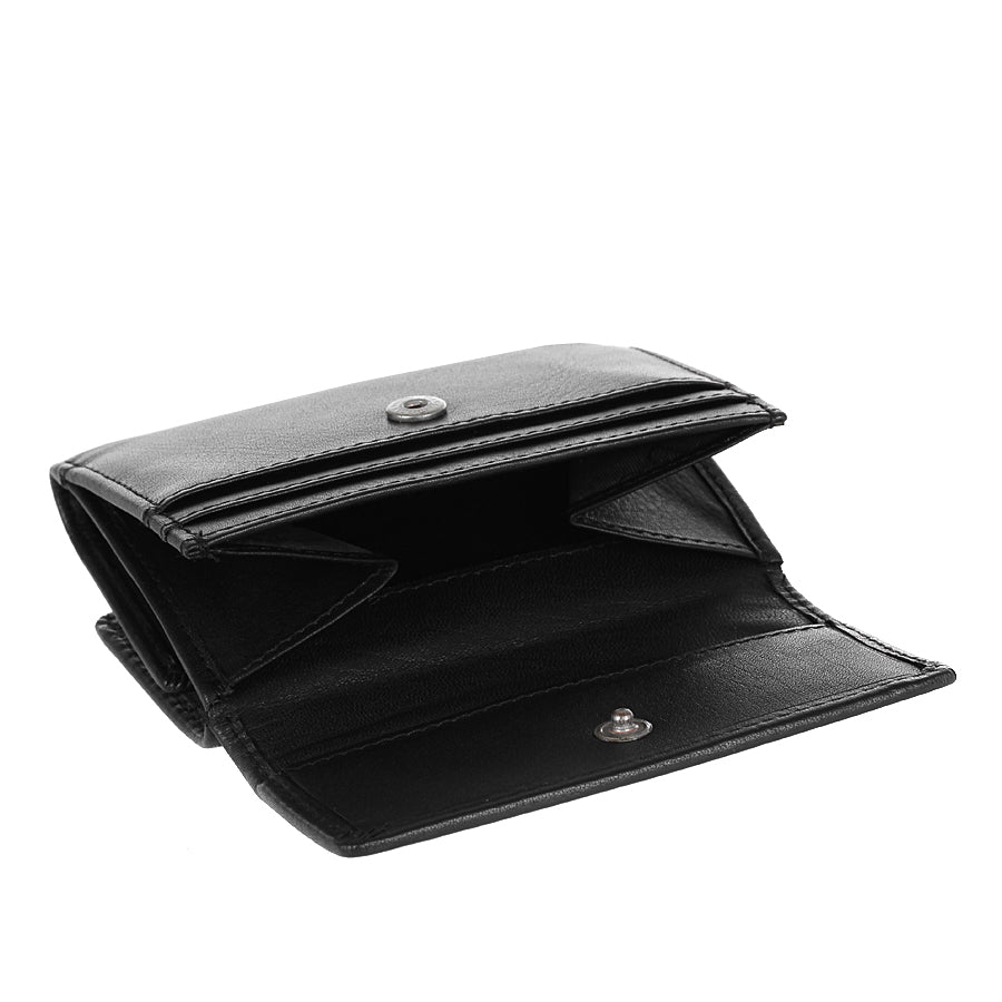 Tony Perotti Cortina 5056 nero opened with the flap folded back — the compartments and the press stud of the coin pocket