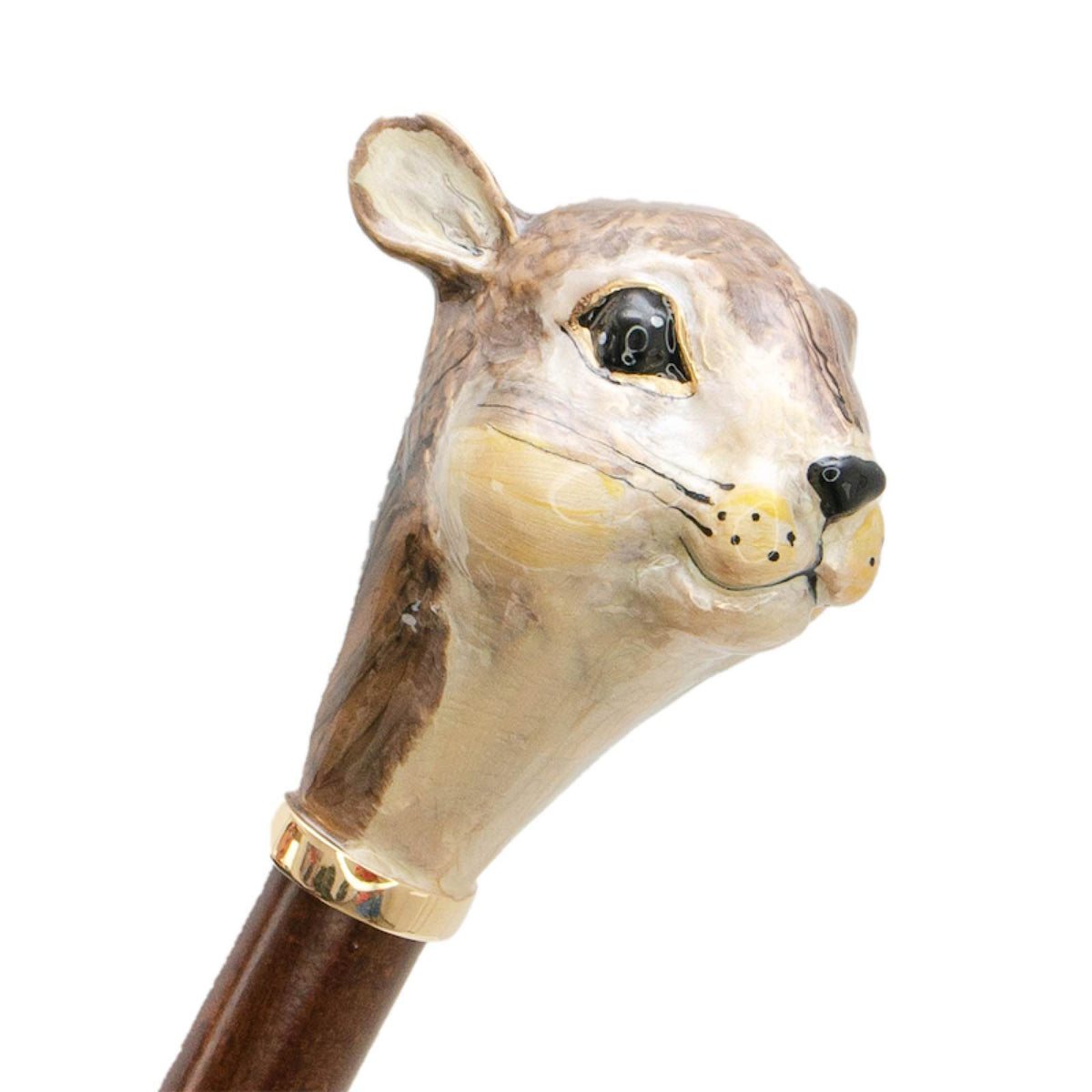 Squirrel head in three-quarter view above a gold-tone collar, handcrafted in Italy