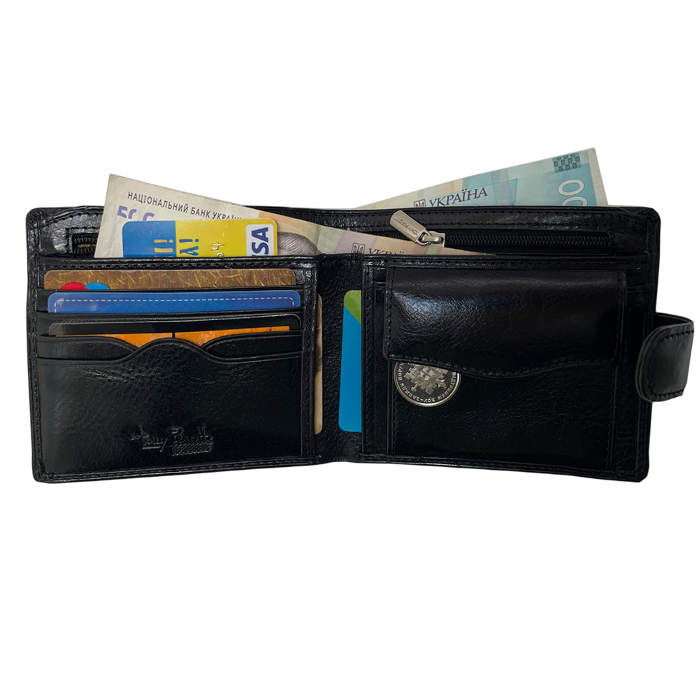 Black leather bifold wallet interior — Tony Perotti Italico 2569A