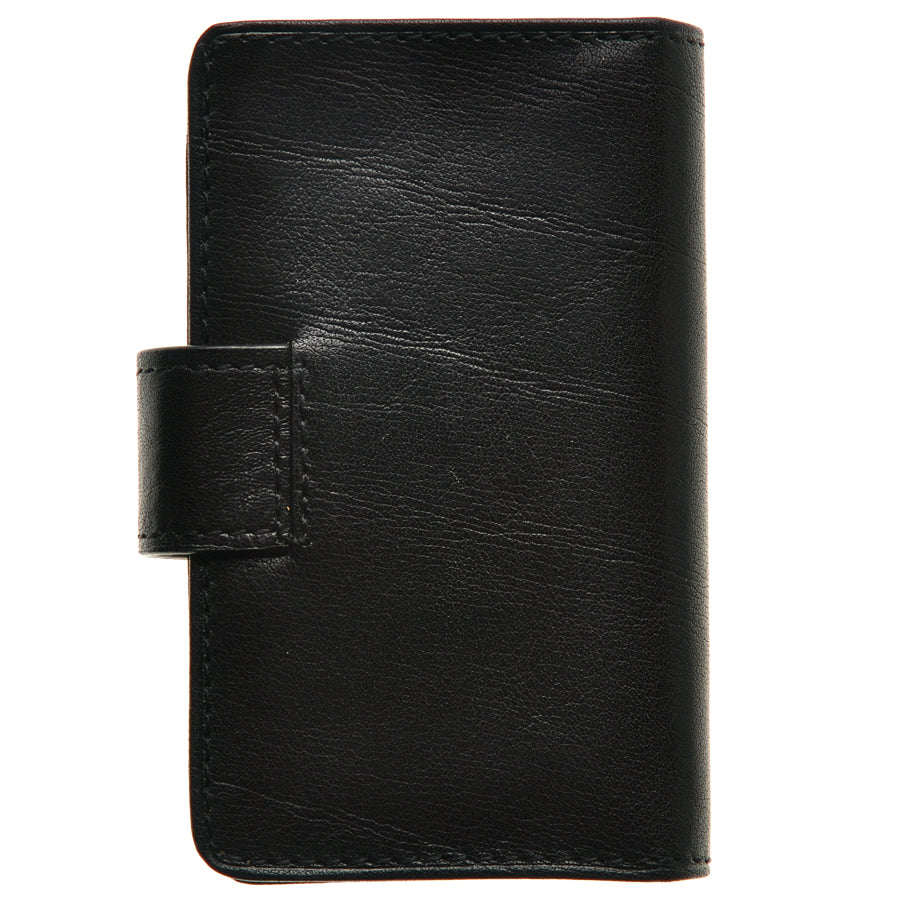 Back of the Accademia 1440 nero — plain glossy black leather with the tab wrapping round the side
