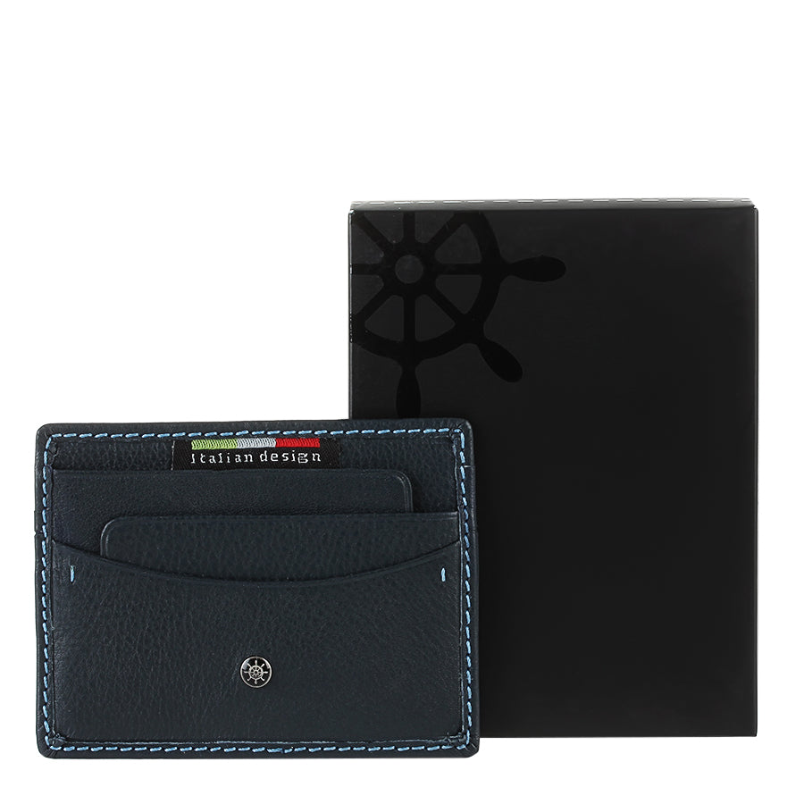 Tony Perotti Timone 11043 navy — the card holder beside the Timone gift box with the ship’s wheel on the lid