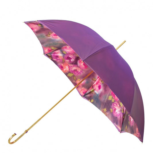Designer rieten paraplu paars met bloemen Pasotti 189-56896/1