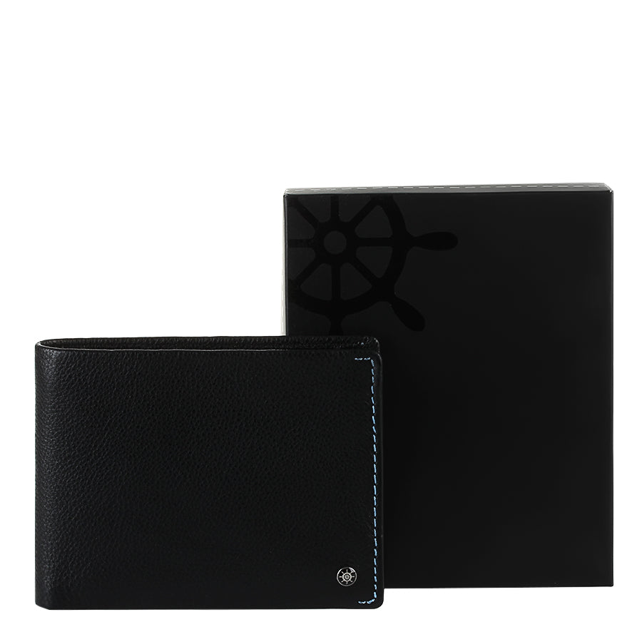 Tony Perotti Timone 11013G black leather wallet with black gift box printed with a ship's wheel