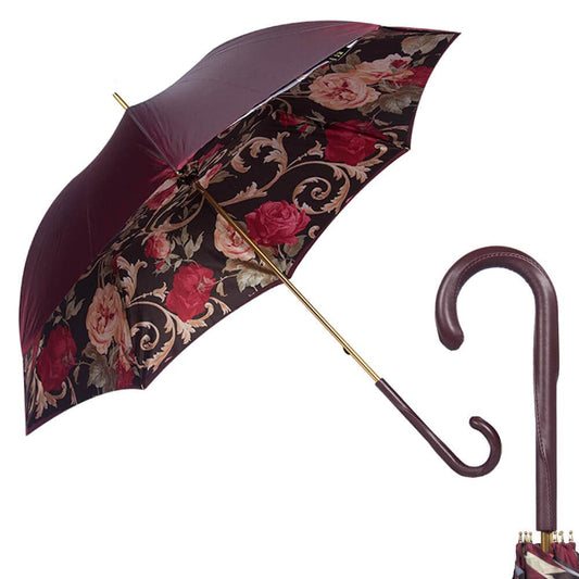 Umbrella cane women's burgundy with leather handle Pasotti Bordo Palazzo Rosso