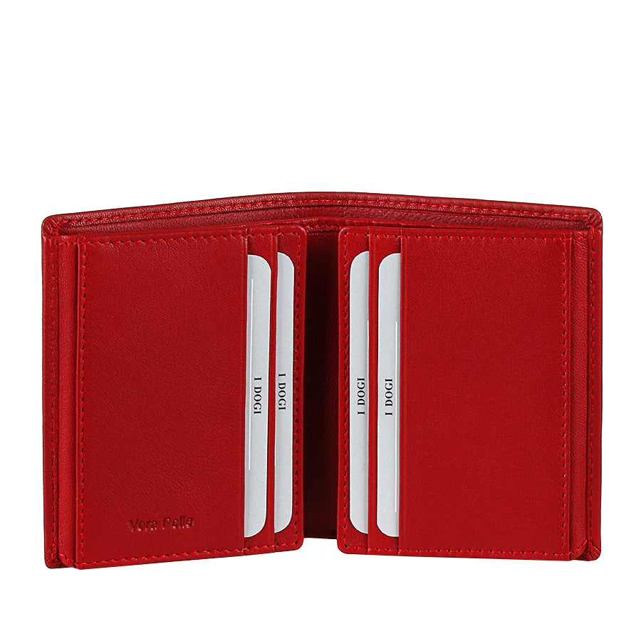 Tony Perotti Cortina 5088 rosso opened flat like a book — card slots on both inner panels