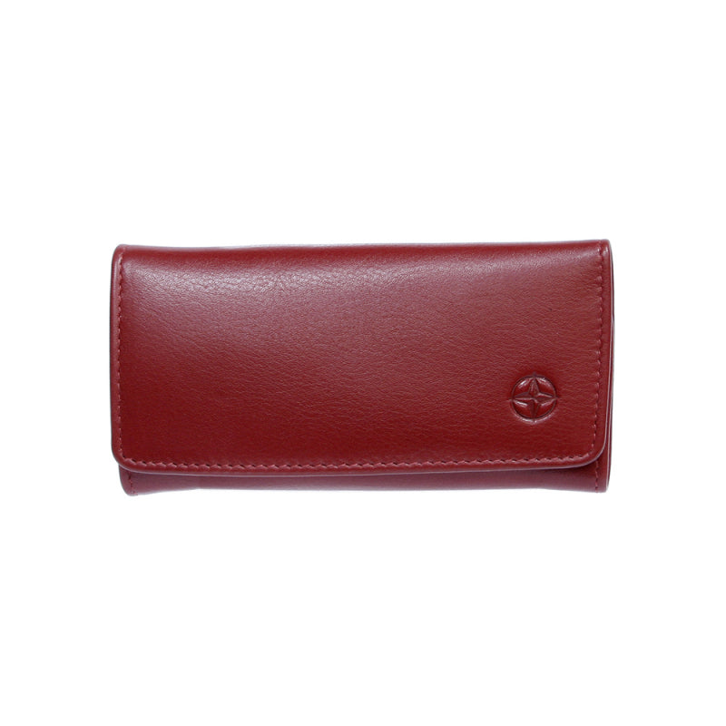Tony Perotti red calf leather key case with embossed Cortina compass emblem — Cortina 5005 rosso