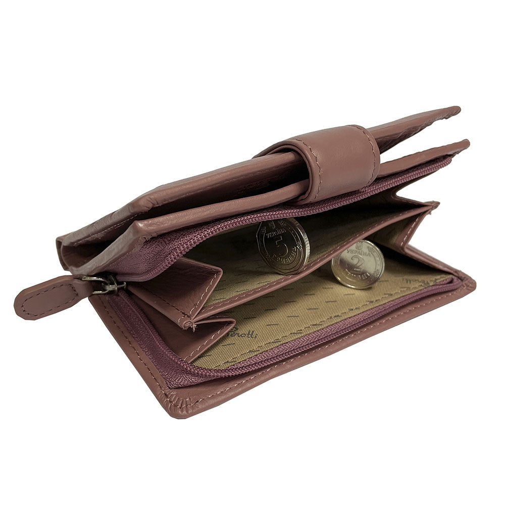 Two-section zip coin pocket of the New Rainbow 1654 wallet with patterned beige lining