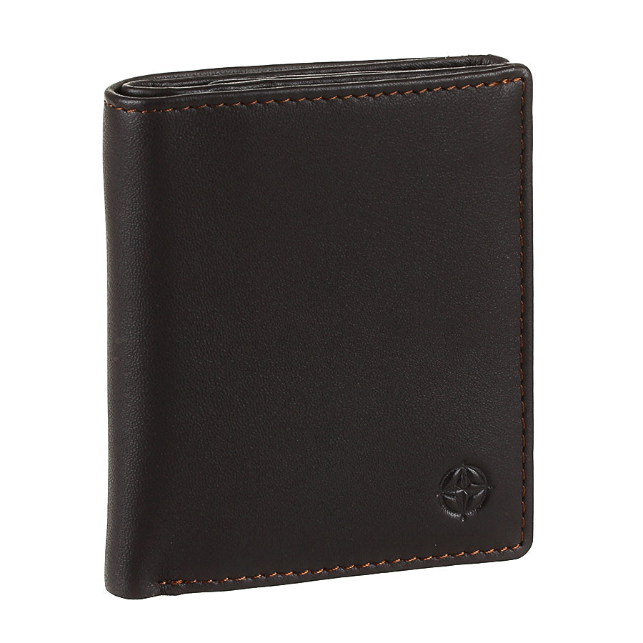 Slim dark brown leather bifold wallet with Polar Star emblem — Tony Perotti Cortina 5089