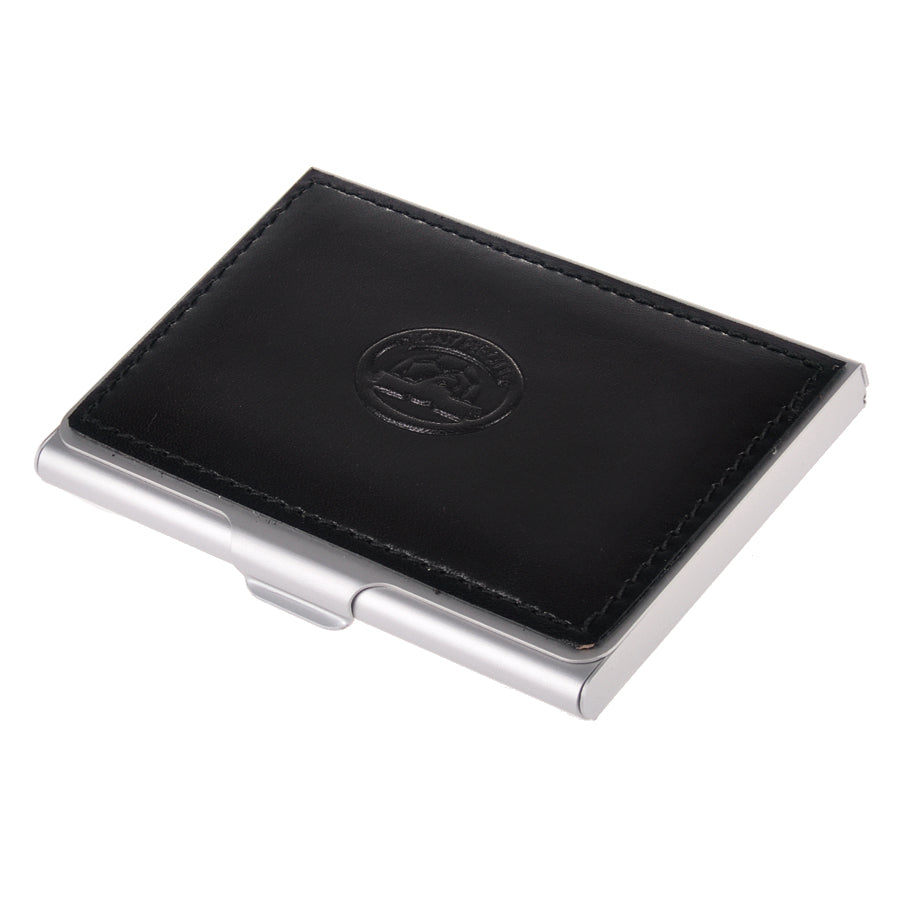 Tony Perotti Italico 2204 nero — three-quarter view showing the metal shell and the stitched leather lid