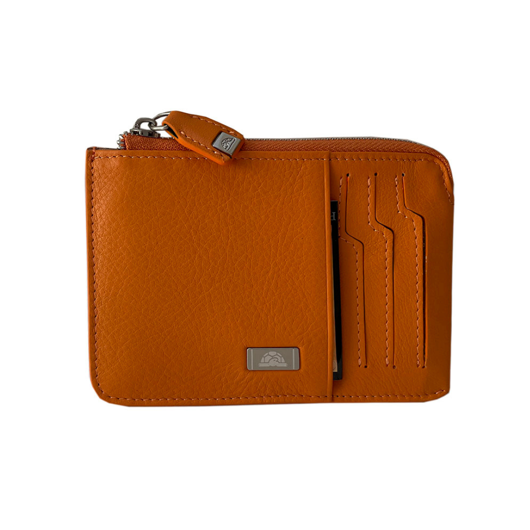 Tony Perotti Contatto 3825N-13.5 arancio orange leather card holder — front view