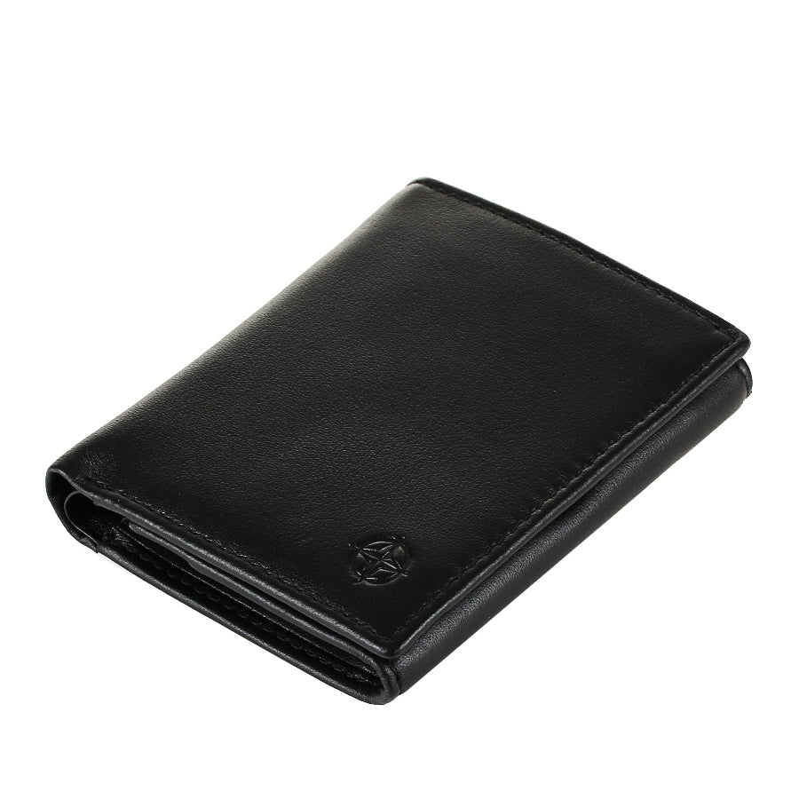 Open black leather bifold wallet with card slots — Tony Perotti Cortina 5089