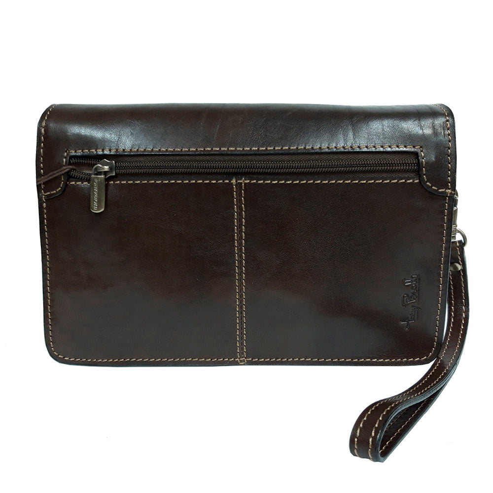Back of the Italico 8264 — full-width zip pocket, flat slip pocket, embossed Tony Perotti signature and the wrist strap