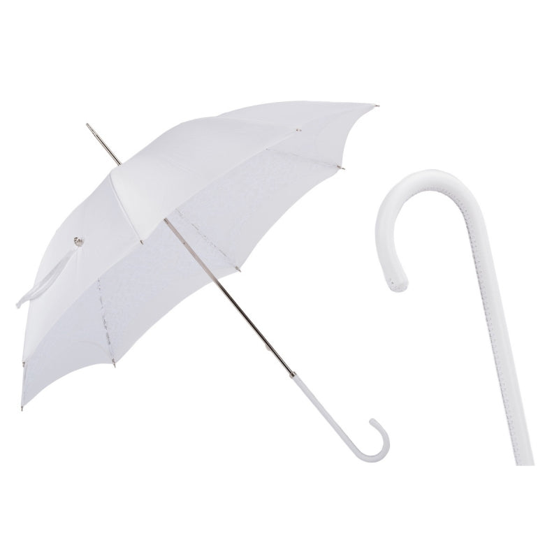 Pasotti white lace wedding umbrella with leather handle for bride