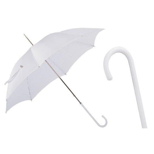 Pasotti white lace wedding umbrella with leather handle for bride