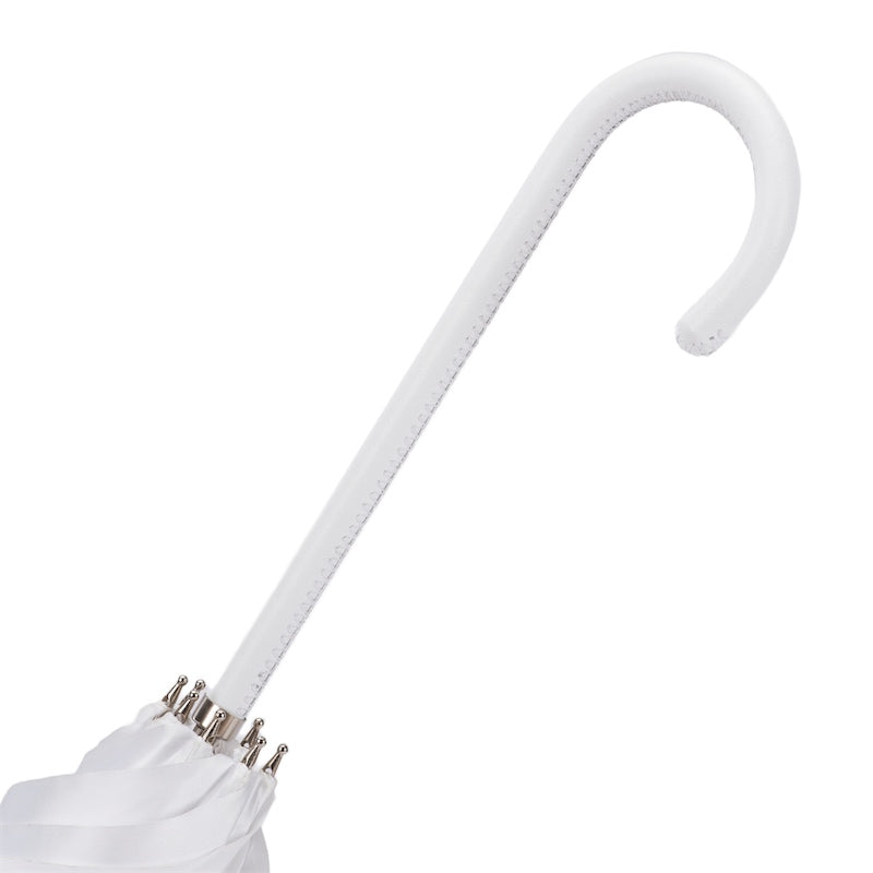 White umbrella with a curved handle on a white background