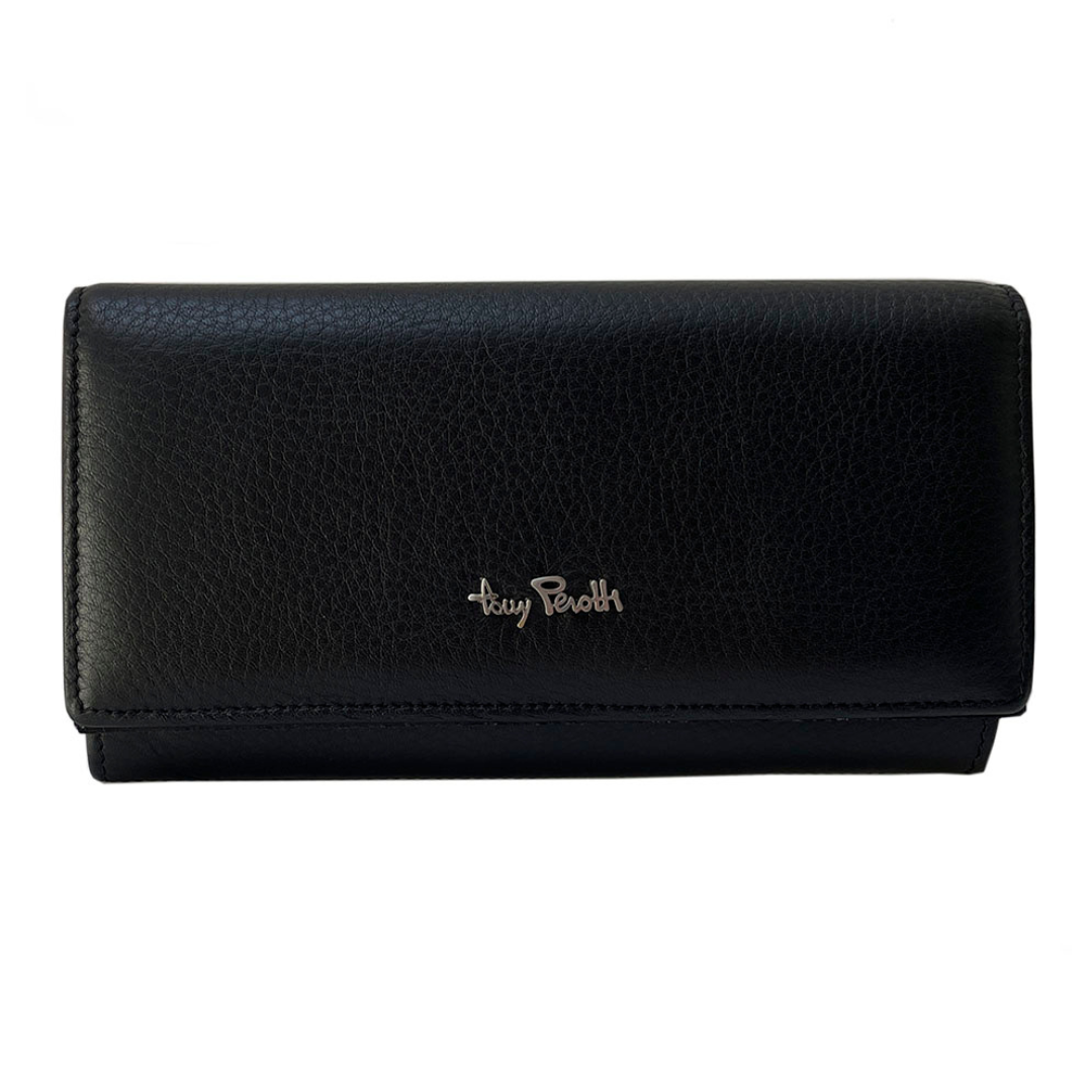 Tony Perotti Contatto 2638Z nero women's black leather flap wallet — front view