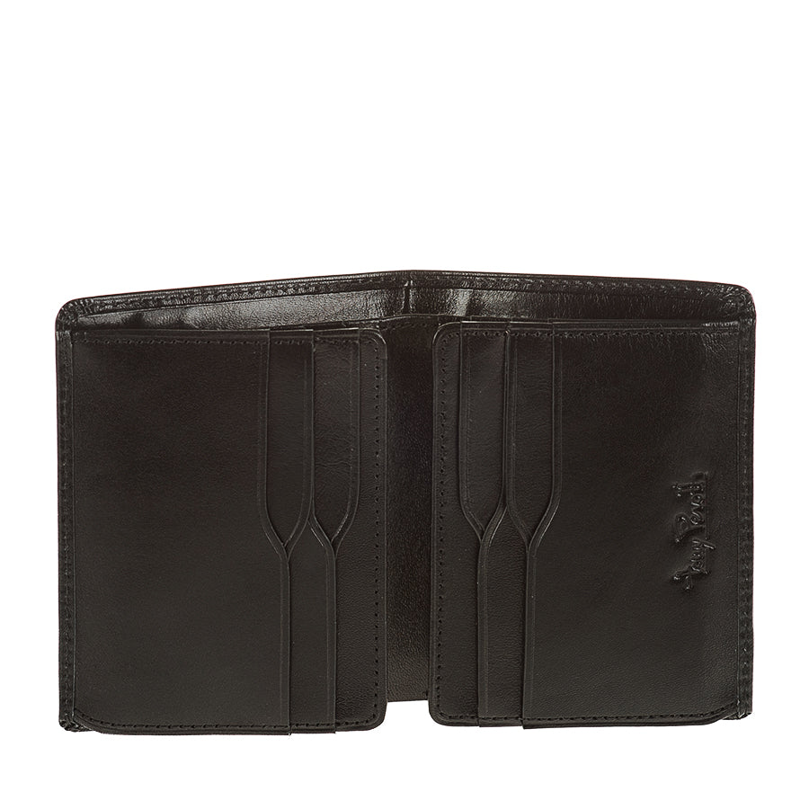 Tony Perotti Nevada 3774 nero black wallet open, side flaps folded in with stepped card slots