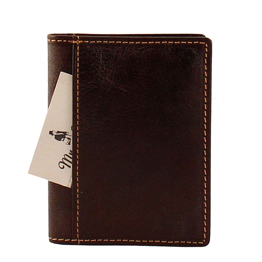 Dark brown leather card holder back face with a card in the slip pocket — Tony Perotti Italico 1034 moro
