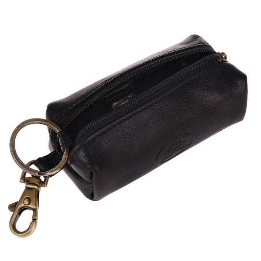 Black leather key case zip and carabiner — Tony Perotti Italico 109 nero