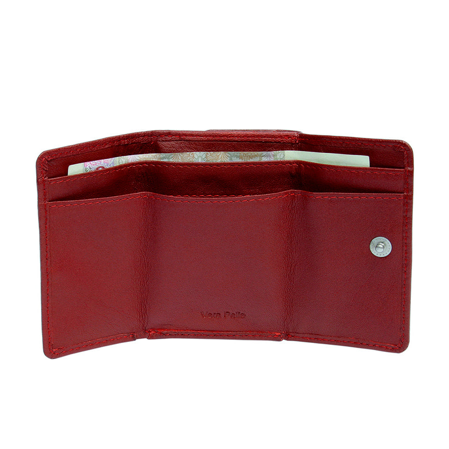 Tony Perotti Cortina 5056 rosso opened flat — three compartments with a banknote inside