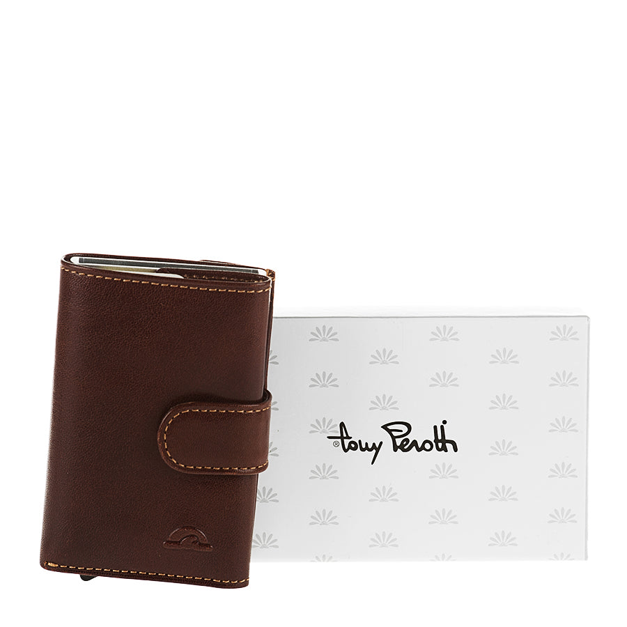 Tony Perotti Nevada 3768 moro dark brown leather card holder with Tony Perotti gift box