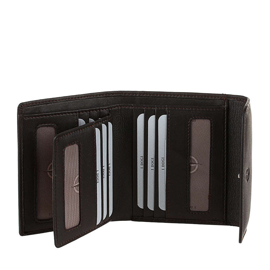 Dark brown leather bifold wallet fold-out ID window — Tony Perotti Cortina 5087
