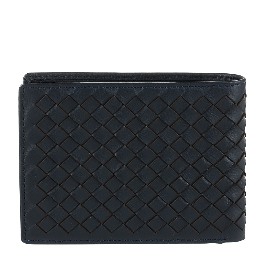 Tony Perotti Timone intrecciato 12013 navy navy woven leather bifold wallet, back view