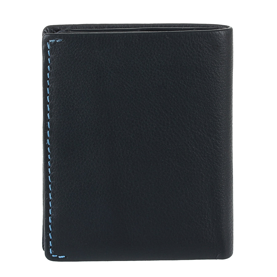 Tony Perotti Timone 11071 navy compact leather bifold wallet, back with blue contrast stitching