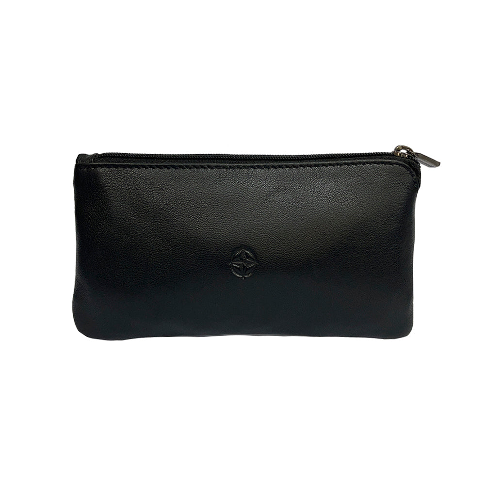 Tony Perotti Cortina 5021 nero — black leather key case, front with the embossed compass-rose emblem and the top zip