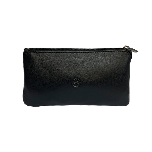 Tony Perotti Cortina 5021 nero — black leather key case, front with the embossed compass-rose emblem and the top zip