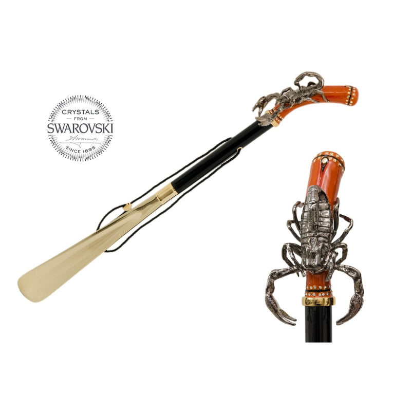 Pasotti scorpion shoehorn, full view with a close-up of the scorpion handle — CS K40