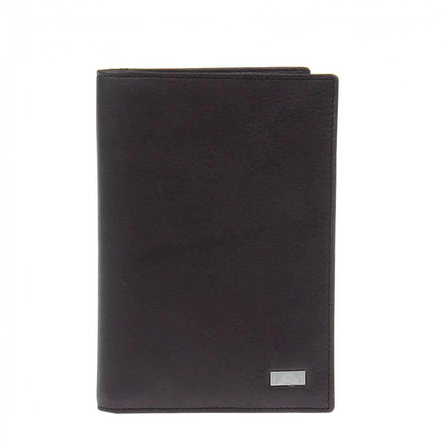 Dark brown leather vertical travel wallet Tony Perotti Contatto 3051 moro, front with metal turtle plate