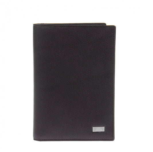 Dark brown leather vertical travel wallet Tony Perotti Contatto 3051 moro, front with metal turtle plate