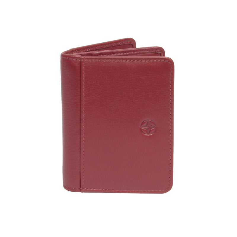 Tony Perotti Cortina 5023 rosso — the red leather card holder closed, front face with the embossed compass rose