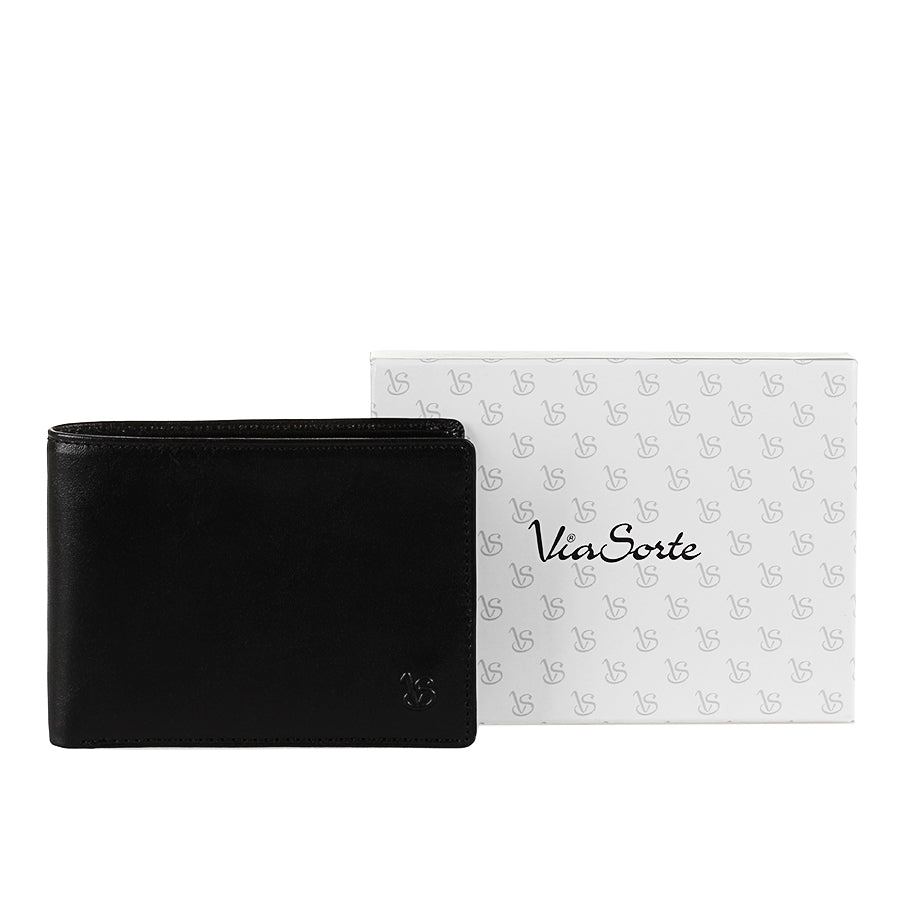 Tony Perotti Viasorte 537 nero black leather bifold wallet with white Viasorte gift box