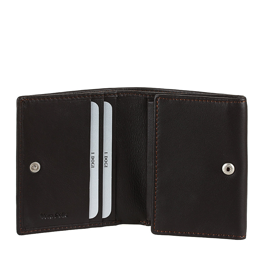 Dark brown leather bifold wallet snap coin pocket — Tony Perotti Cortina 5089
